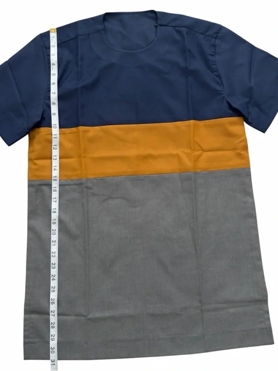 Men’s African Tailored Colorblock Shirt Blue Mustard Gray Size L(43) Handmade . - Picture 5 of 8